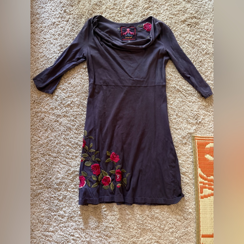 Women's Navy Floral Embroidered Scoop-Neck Dress
